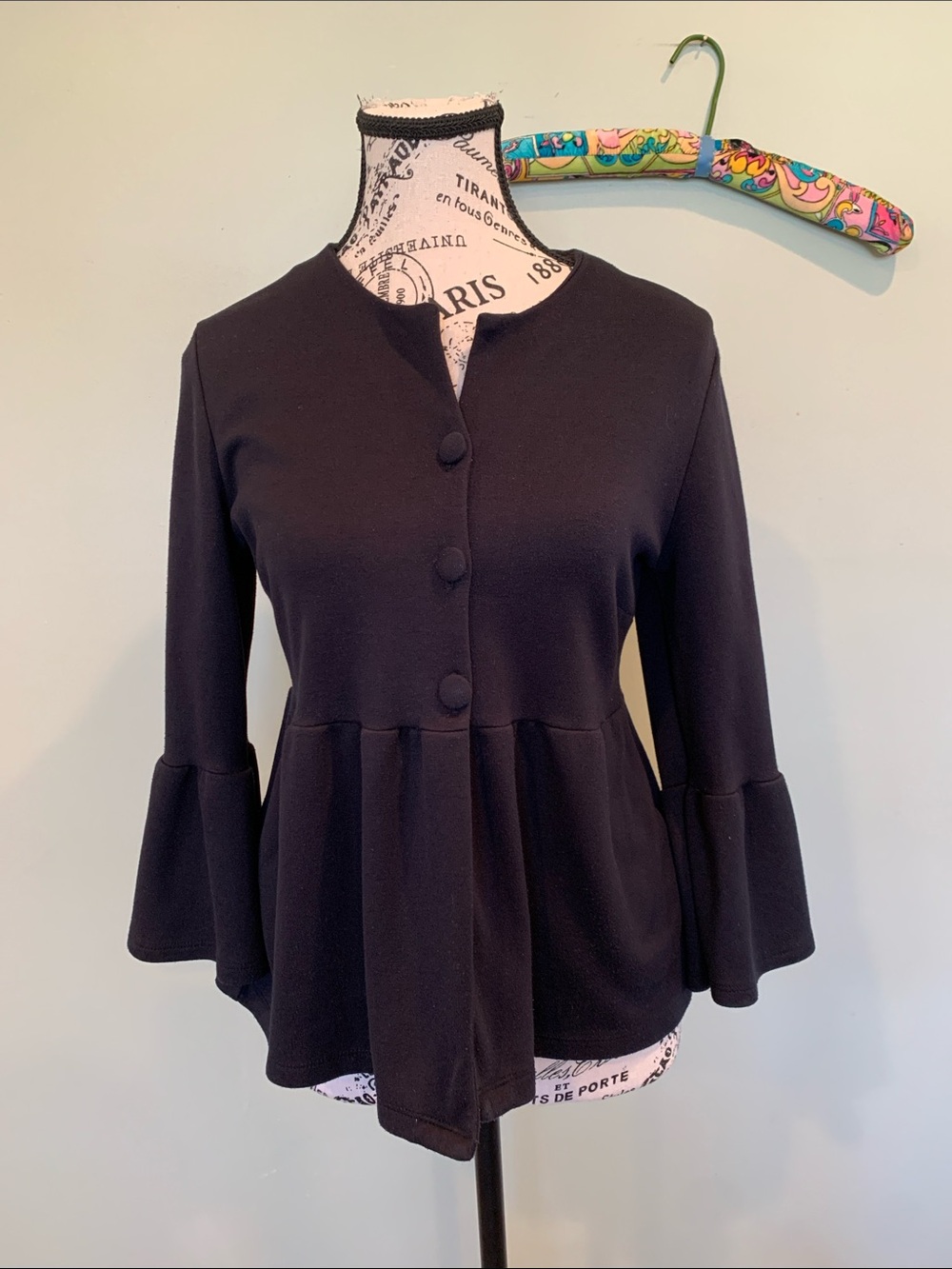 Y2K Only Hearts N.Y.C. Helena Stuart Women’s Medium Black Peplum Cardigan Jacket